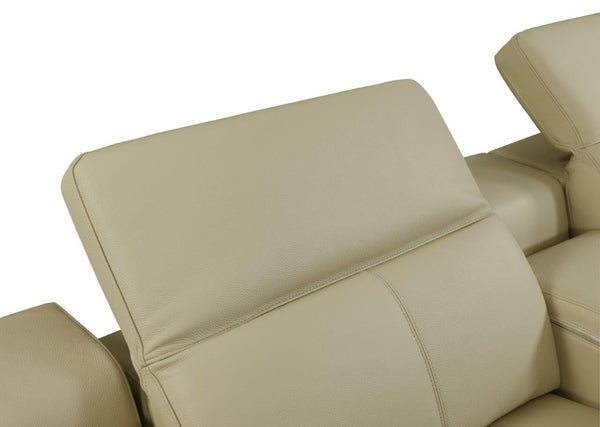 Homeroots Beige Italian Leather Power Reclining U Shaped Five Piece Corner Sectional With Console Beige  532761