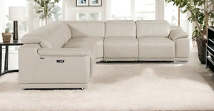 Homeroots Beige Italian Leather Power Reclining U Shaped Five Piece Corner Sectional With Console Beige  532761