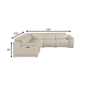 HomeRoots Beige Italian Leather Power Reclining U-Shaped Sectional Sofa with Console & USB Charging Ports Beige 532761