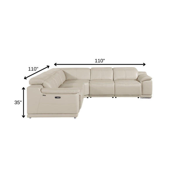 HomeRoots Beige Italian Leather Power Reclining U-Shaped Sectional Sofa with Console & USB Charging Ports Beige 532761