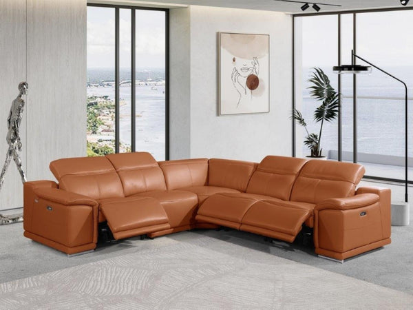 HomeRoots Camel Modular L-Shaped Sectional Sofa in Luxurious Italian Leather for Ultimate Comfort & Style Camel 532762
