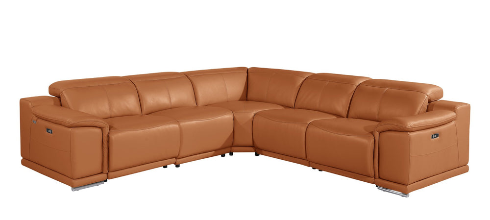 HomeRoots Camel Modular L-Shaped Sectional Sofa in Luxurious Italian Leather for Ultimate Comfort & Style Camel 532762