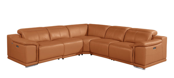 HomeRoots Camel Modular L-Shaped Sectional Sofa in Luxurious Italian Leather for Ultimate Comfort & Style Camel 532762