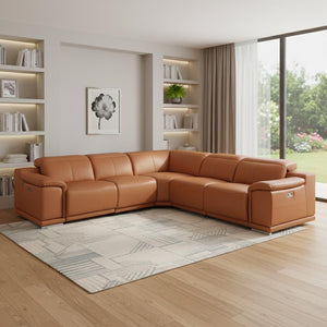 HomeRoots Camel Modular L-Shaped Sectional Sofa in Luxurious Italian Leather for Ultimate Comfort & Style Camel 532762
