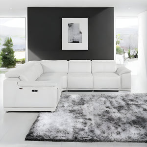 Homeroots White Italian Leather Power Reclining L Shaped Five Piece Corner Sectional White  532763