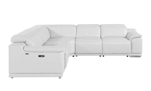 Homeroots White Italian Leather Power Reclining L Shaped Five Piece Corner Sectional White  532763