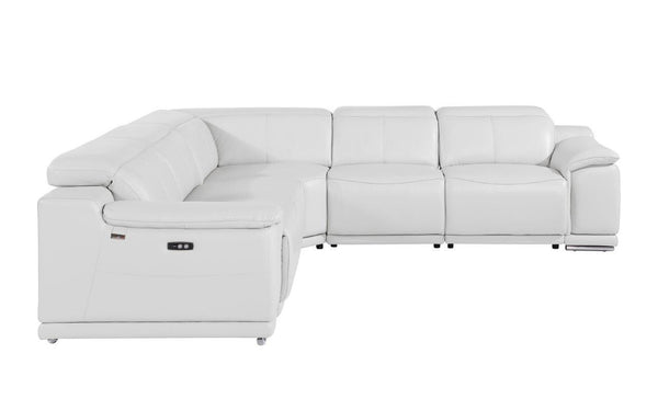 Homeroots White Italian Leather Power Reclining L Shaped Five Piece Corner Sectional White  532763