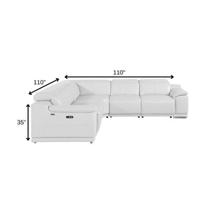 HomeRoots White Italian Leather Power Reclining L-Shaped Sectional - Luxurious Comfort & Modern Design for All White 532763