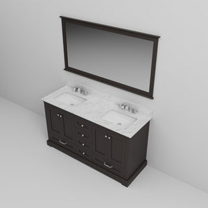 English Elm Espresso 60" Double Bath Vanity with Carrara Marble Top, Chrome Faucets, 58" Mirror, Scratch-Resistant B2731S00985
