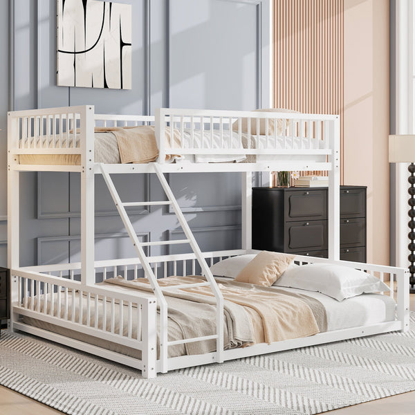 English Elm Twin XL over Queen Metal Bunk Bed with Ladder and Guardrails, Space-Saving Sturdy Frame for Kids and Guests White N709P277756K