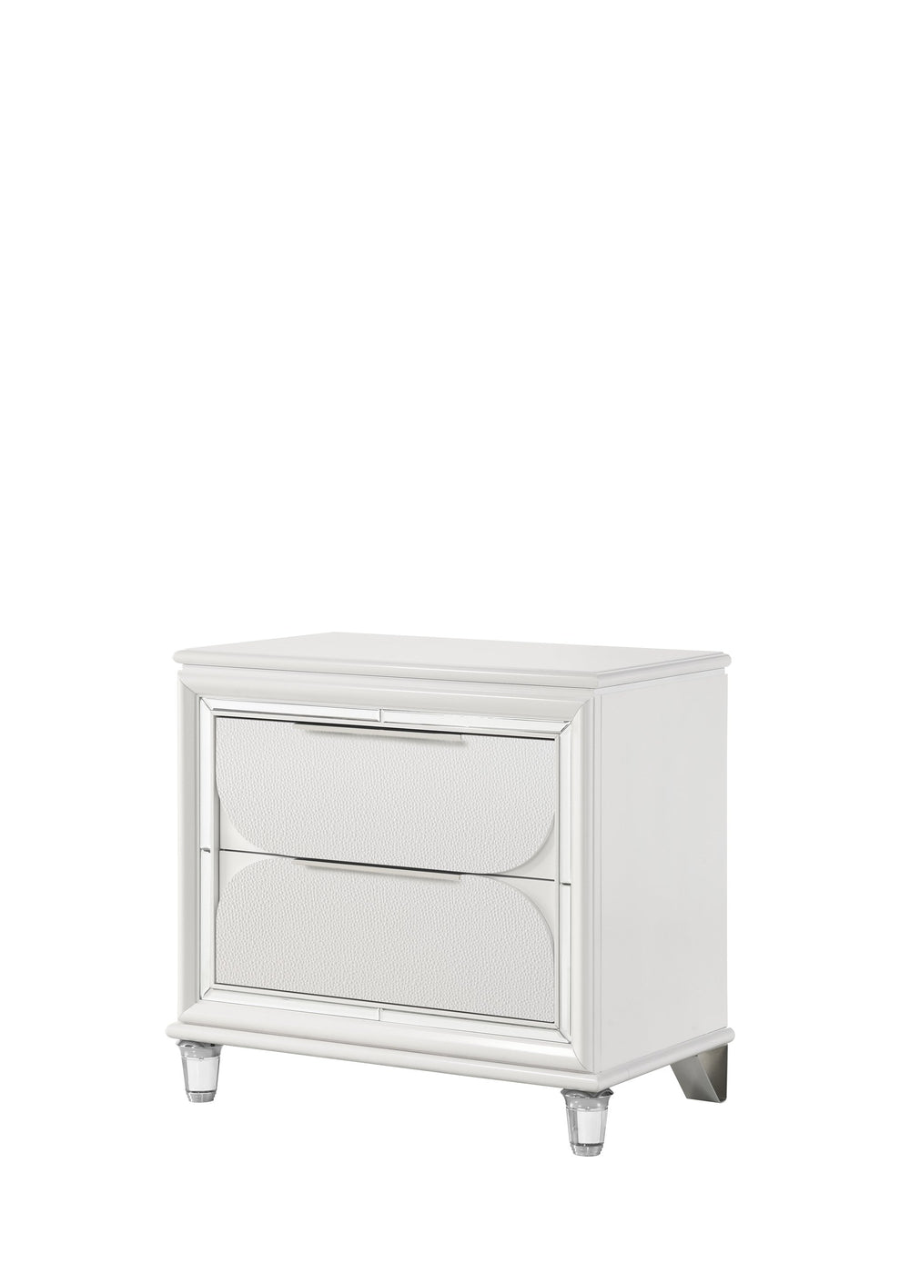 English Elm Tarian Pearl White Nightstand with Acrylic Crystal Legs, 2 Drawers, Modern Elegant Design, Durable Construction B2726P269292