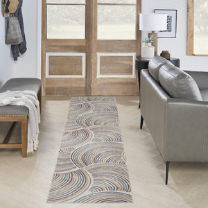 Homeroots 12' Blue And Ivory Abstract Washable Runner Rug - Durable, Stylish, Perfect For Hallways & More!  Polyester 532819