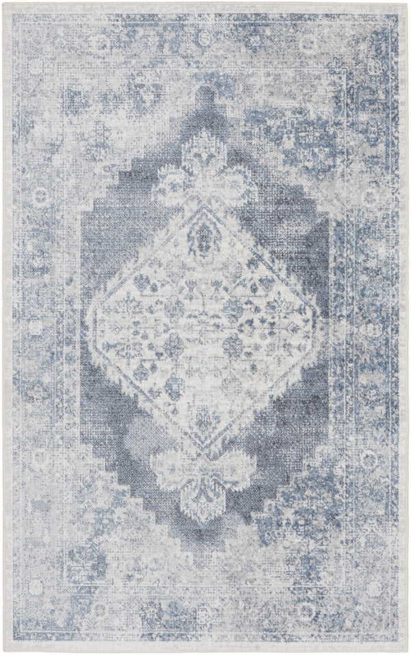 Homeroots 5' X 7' Blue And Ivory Abstract Power Loom Washable Area Rug  Polyester 532825
