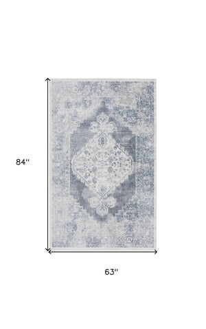 Homeroots 5' X 7' Blue And Ivory Abstract Power Loom Washable Area Rug  Polyester 532825
