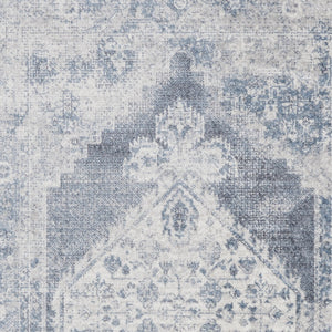 Homeroots 5' X 7' Blue And Ivory Abstract Power Loom Washable Area Rug  Polyester 532825