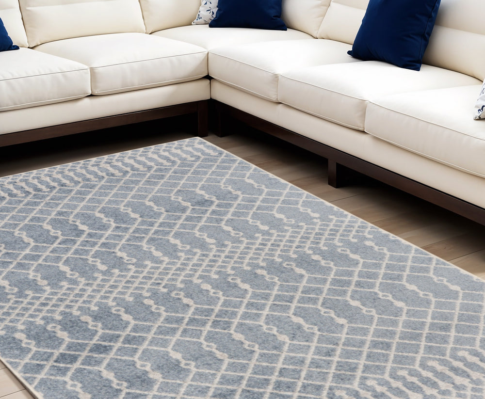 Homeroots 7' X 9' Blue And Ivory Abstract Power Loom Washable Area Rug  Polyester 532826