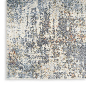 HomeRoots 7' Blue and Ivory Abstract Power Loom Area Rug - Modern, Washable, Low-Pile for Easy Maintenance 7' X 9' 532826