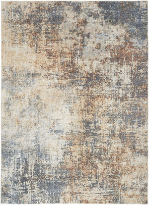 HomeRoots 7' Blue and Ivory Abstract Power Loom Area Rug - Modern, Washable, Low-Pile for Easy Maintenance 7' X 9' 532826