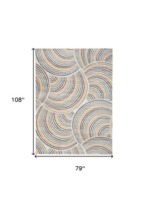 HomeRoots 7' Stylish Ivory Blue and Brown Geometric Area Rug - Washable, Soft, Modern Design for Any Room 7' X 9' 532827