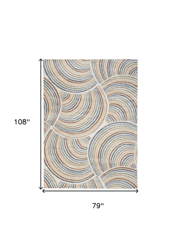 HomeRoots 7' Stylish Ivory Blue and Brown Geometric Area Rug - Washable, Soft, Modern Design for Any Room 7' X 9' 532827