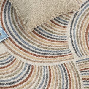 HomeRoots 7' Stylish Ivory Blue and Brown Geometric Area Rug - Washable, Soft, Modern Design for Any Room 7' X 9' 532827