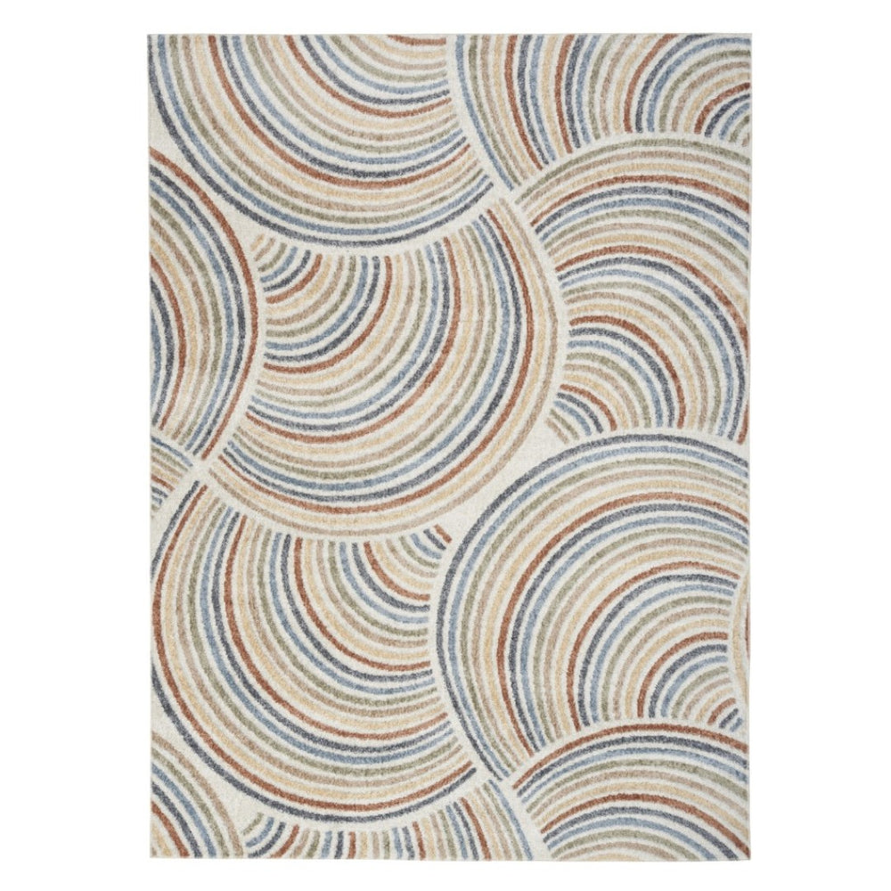 HomeRoots 7' Stylish Ivory Blue and Brown Geometric Area Rug - Washable, Soft, Modern Design for Any Room 7' X 9' 532827