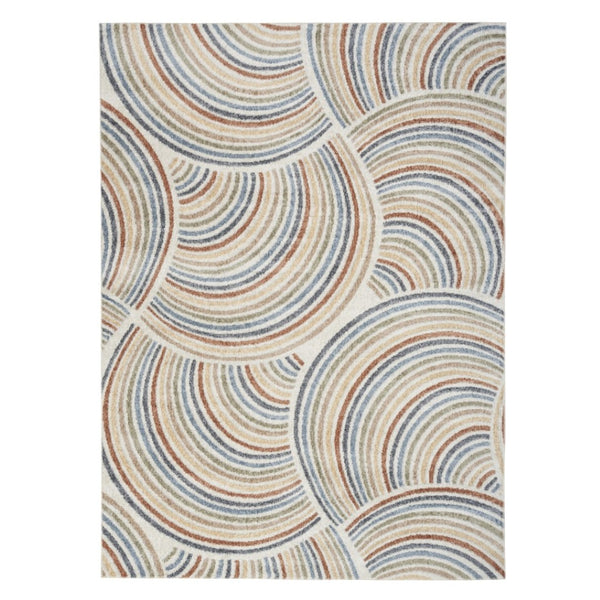 HomeRoots 7' Stylish Ivory Blue and Brown Geometric Area Rug - Washable, Soft, Modern Design for Any Room 7' X 9' 532827