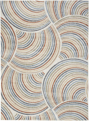 HomeRoots 7' Stylish Ivory Blue and Brown Geometric Area Rug - Washable, Soft, Modern Design for Any Room 7' X 9' 532827