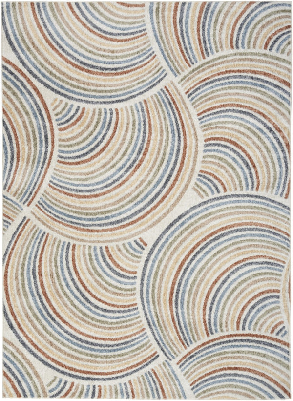 HomeRoots 7' Stylish Ivory Blue and Brown Geometric Area Rug - Washable, Soft, Modern Design for Any Room 7' X 9' 532827