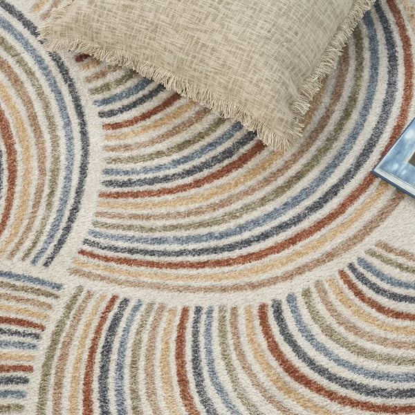 HomeRoots 7' Stylish Ivory Blue and Brown Geometric Area Rug - Washable, Soft, Modern Design for Any Room 7' X 9' 532827