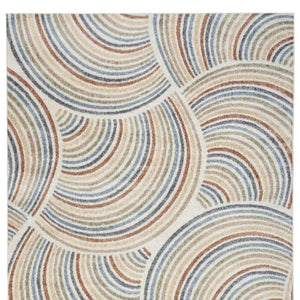 HomeRoots 7' Stylish Ivory Blue and Brown Geometric Area Rug - Washable, Soft, Modern Design for Any Room 7' X 9' 532827