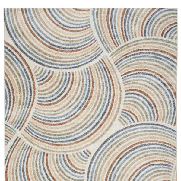 HomeRoots 7' Stylish Ivory Blue and Brown Geometric Area Rug - Washable, Soft, Modern Design for Any Room 7' X 9' 532827