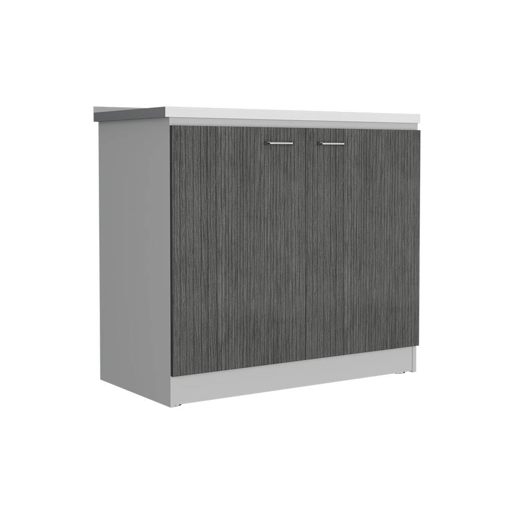 English Elm Freestanding Sink Cabinet With Double Doors & Adjustable Shelves In White And Smokey Oak Finish B097S00138