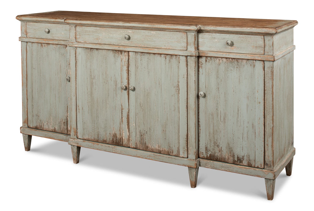 Sarreid Theo Buffet - Elegant Sage Finish With Natural Top - Stylish Pine Storage For Modern Dining Spaces Green  53283