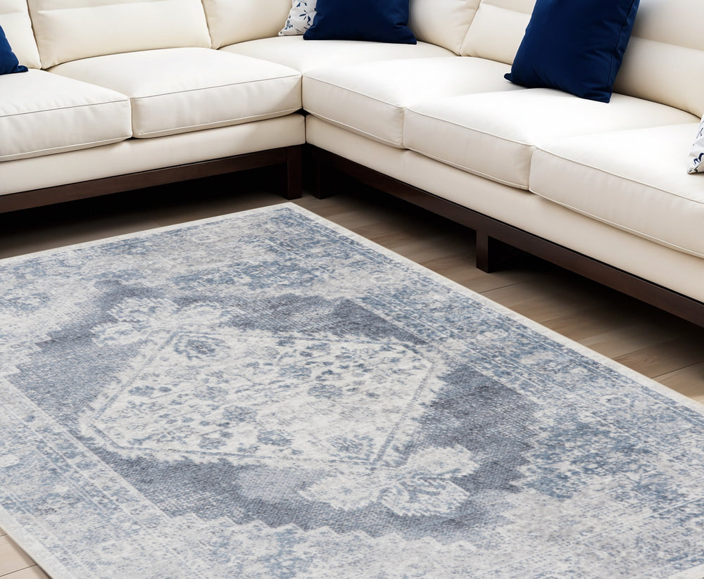 Homeroots 8' X 10' Blue And Ivory Abstract Power Loom Washable Area Rug  Polyester 532831