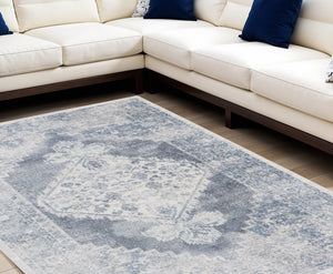 Homeroots 8' X 10' Blue And Ivory Abstract Power Loom Washable Area Rug  Polyester 532831