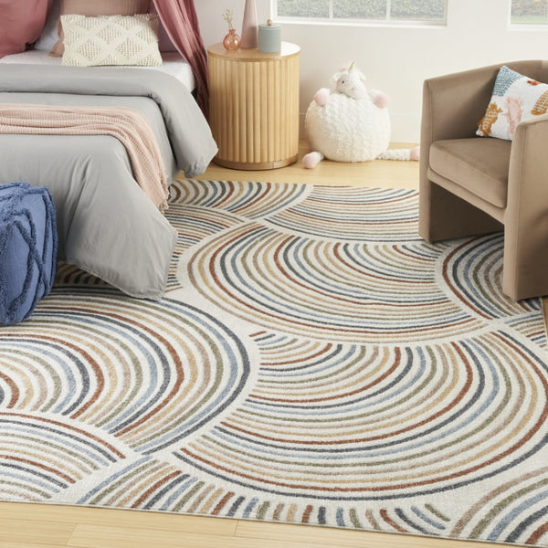 HomeRoots 8' Blue and Ivory Abstract Area Rug – Modern Power Loom Design, Washable, Durable for High Traffic Spaces 8' X 10' 532831