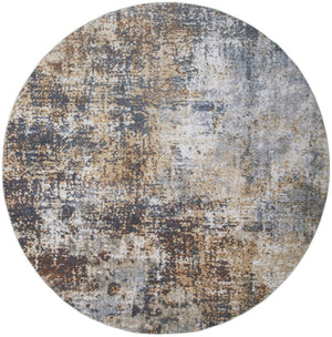 HomeRoots 8' Modern Abstract Distressed Round Rug in Tan, Ivory & Black - Washable, Stain-Resistant & Stylish 532832