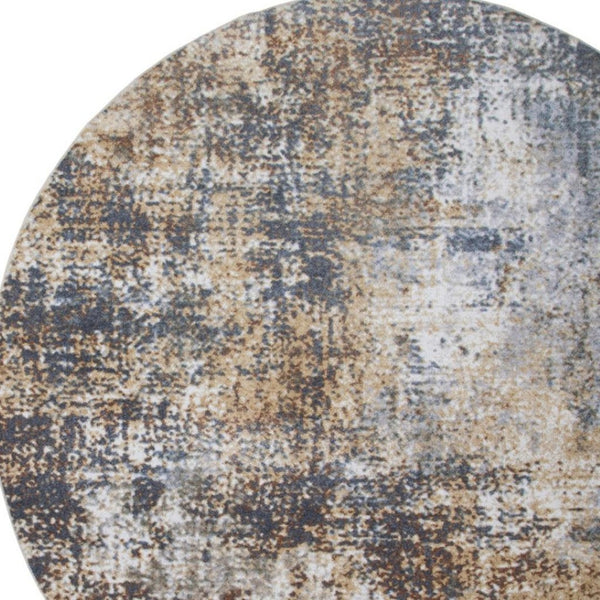 HomeRoots 8' Modern Abstract Distressed Round Rug in Tan, Ivory & Black - Washable, Stain-Resistant & Stylish 532832