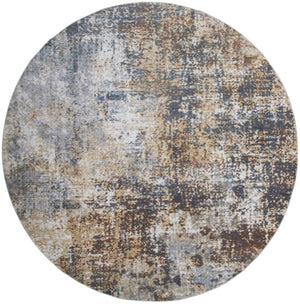 HomeRoots 8' Modern Abstract Distressed Round Rug in Tan, Ivory & Black - Washable, Stain-Resistant & Stylish 532832