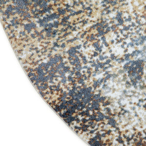 HomeRoots 8' Modern Abstract Distressed Round Rug in Tan, Ivory & Black - Washable, Stain-Resistant & Stylish 532832