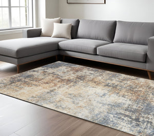 HomeRoots 9' Abstract Blue and Ivory Distressed Area Rug - Stylish, Washable, Perfect for High-Traffic Spaces 9' X 12' 532833