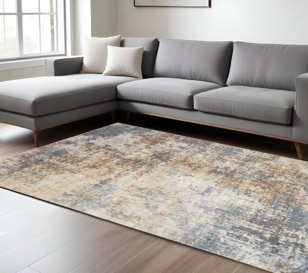 HomeRoots 9' Abstract Blue and Ivory Distressed Area Rug - Stylish, Washable, Perfect for High-Traffic Spaces 9' X 12' 532833