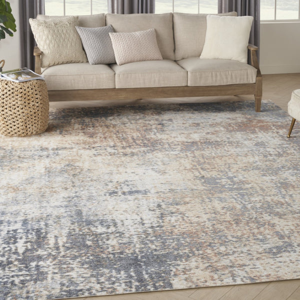 HomeRoots 9' Abstract Blue and Ivory Distressed Area Rug - Stylish, Washable, Perfect for High-Traffic Spaces 9' X 12' 532833