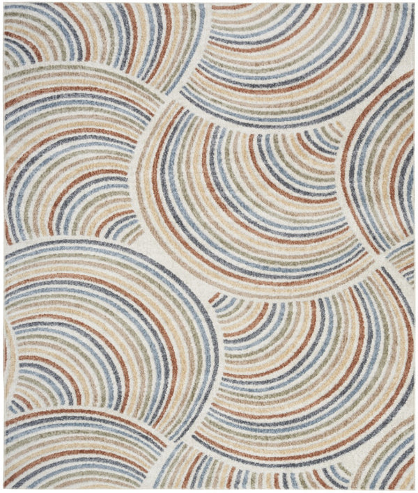 HomeRoots 7' Stylish Ivory Blue and Brown Geometric Area Rug - Washable, Soft, Modern Design for Any Room 9' X 12' 532834