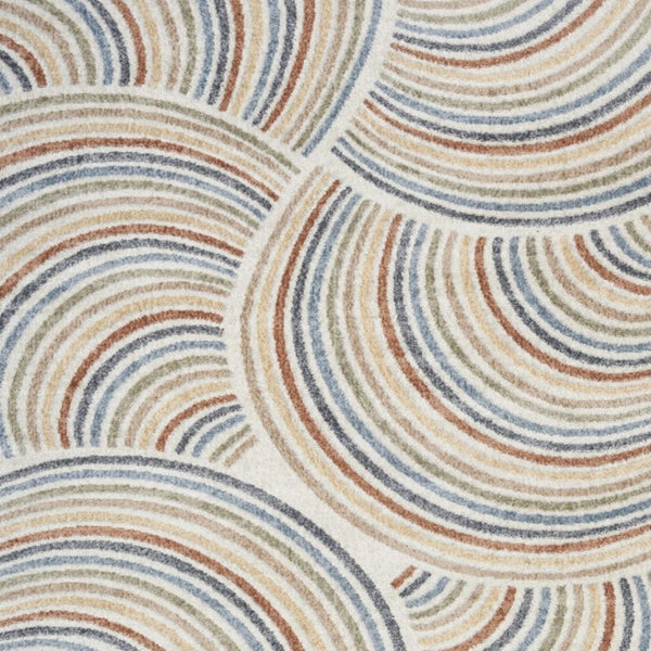 HomeRoots 7' Stylish Ivory Blue and Brown Geometric Area Rug - Washable, Soft, Modern Design for Any Room 9' X 12' 532834