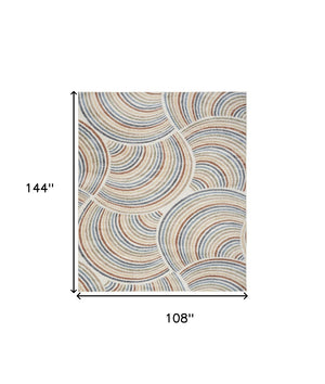HomeRoots 7' Stylish Ivory Blue and Brown Geometric Area Rug - Washable, Soft, Modern Design for Any Room 9' X 12' 532834