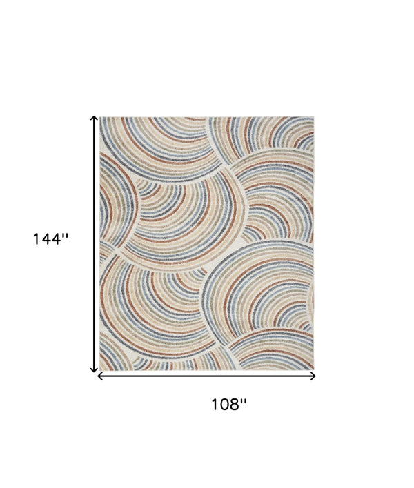 HomeRoots 7' Stylish Ivory Blue and Brown Geometric Area Rug - Washable, Soft, Modern Design for Any Room 9' X 12' 532834