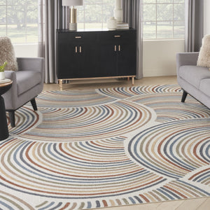 HomeRoots 7' Stylish Ivory Blue and Brown Geometric Area Rug - Washable, Soft, Modern Design for Any Room 9' X 12' 532834
