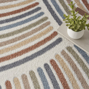 HomeRoots 7' Stylish Ivory Blue and Brown Geometric Area Rug - Washable, Soft, Modern Design for Any Room 9' X 12' 532834
